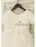 Ivory Rosette Tulle Flower Girl Dress with Short Sleeves